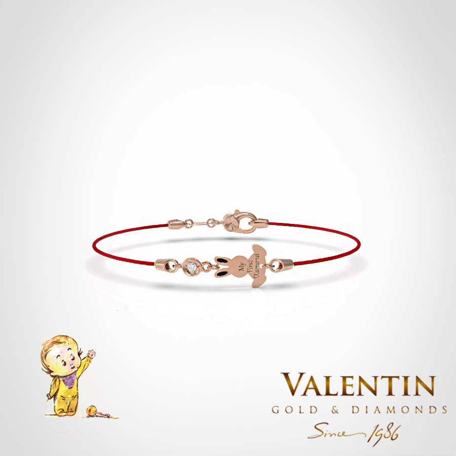 Златна детска гривна с червен конец 8370–4 5 8370-4 Pink 2