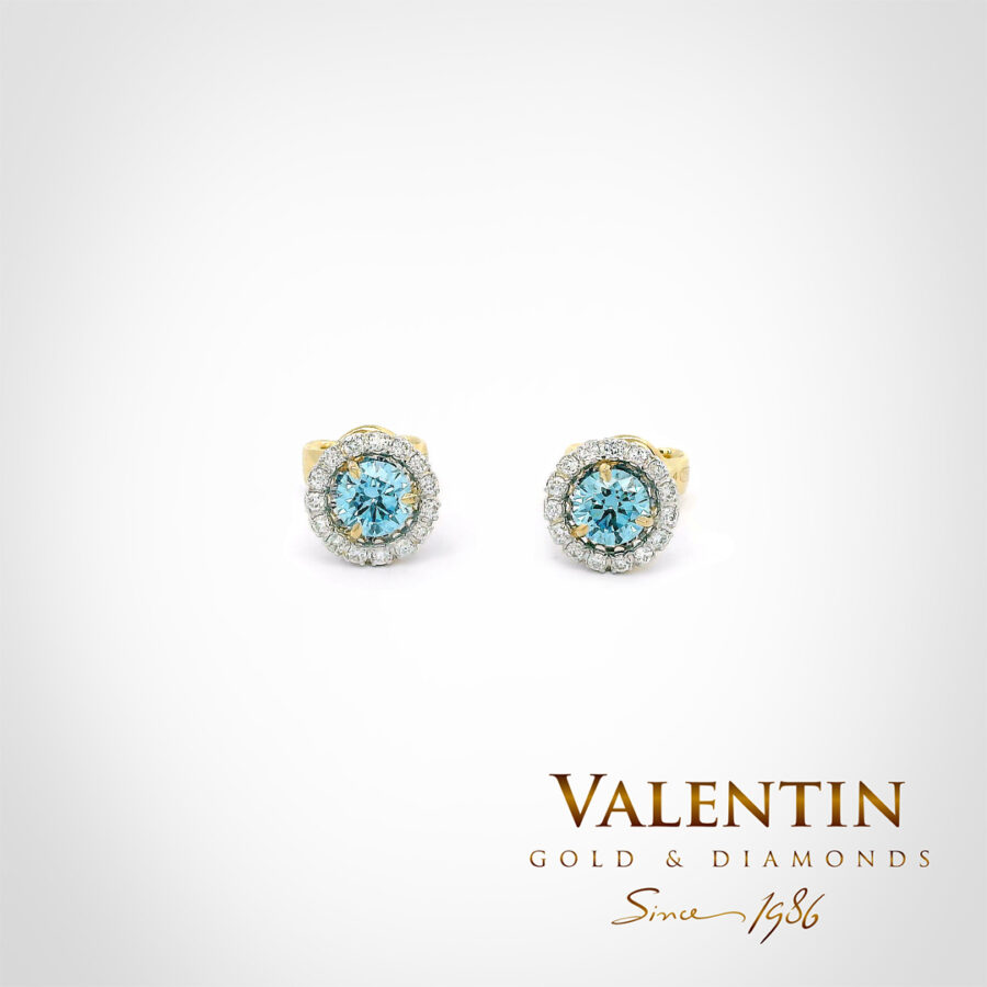 Златни обеци Fancy Vivid Blue7635 1 7635 Y LD 0.60ct 1