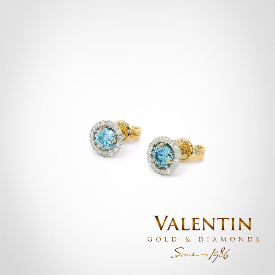 Златни обеци Fancy Vivid Blue7635 2 7635 Y LD 0.60ct 2