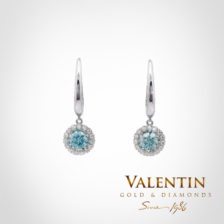 Златни обеци Fancy Vivid Blue 7636-3 1 7636 W 2x0.30ct FVB