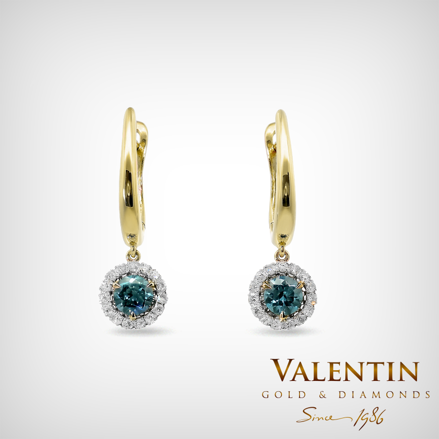 Златни обеци Fancy Vivid Blue 7636-3 2 7636 Y 0.68ct FVB0.20ct 12