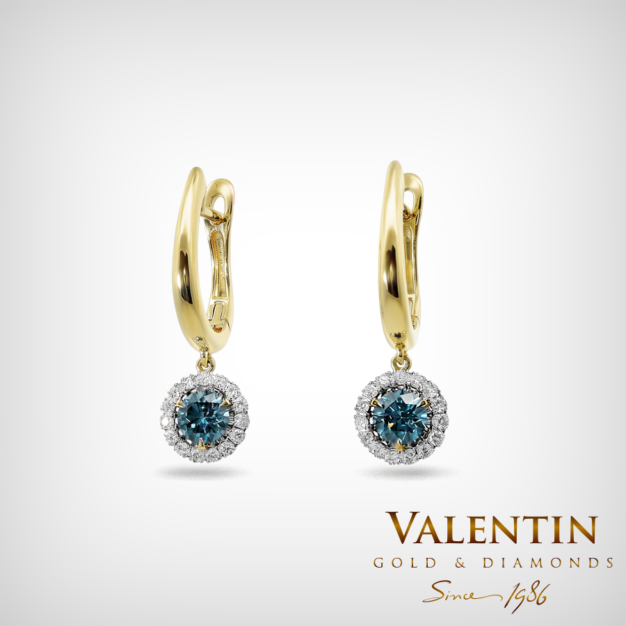 Златни обеци Fancy Vivid Blue 7636-3 3 7636 Y 0.68ct FVB0.20ct 31