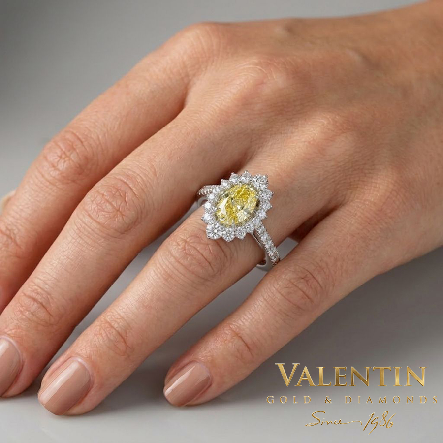 Годежен пръстен Fancy Vivid Yellow Rosette 7×5 4517-2 3 4517 Y Picture