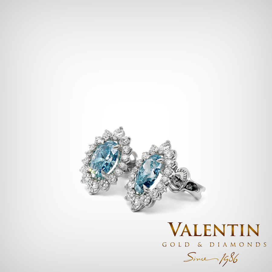 Златни обеци Fancy Vivid Blue Rosette 7×5 7623 1 7623 W LD 1.41 FVB LD 0.61ct 91